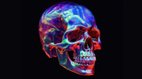 Fototapeta Tęcza - Holographic human skull, in the style of precisionism influence, emphasizes feelings over reality, high-tech futurism.  Generative AI.