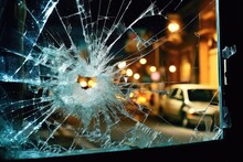 A Broken Window With Shattered Glass And Signs Of Forced Entry. Generative Ai.