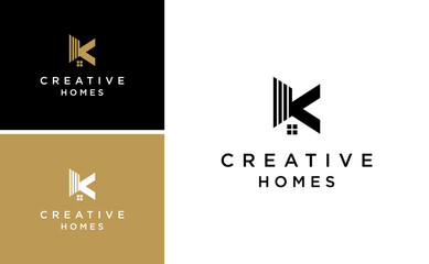 letter K home logo design luxury simple vector