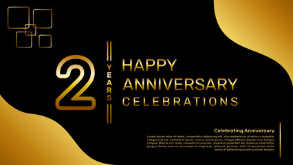 2 year anniversary logo design with a double line concept in gold color, logo vector template illustration