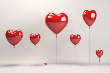 floating hearts, symbol of love, in red balloons for romantic celebration