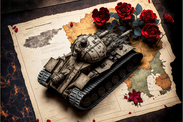 war map tank illustration ai generative dungeons and dragons theme paper map