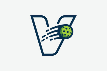 pickleball logo with a combination of letter v and a moving ball in line style for any business especially pickleball shops, pickleball training, clubs, etc.