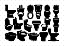 Toilet SVG, Toilet Silhouette, Urinal Svg, Bathroom Svg, Toilet Bowl Svg, Washroom Svg, Restroom Svg, High Commode Svg, Toilet Bundle