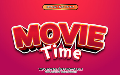 Movie time 3d red text effect template design
