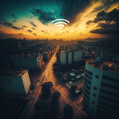 Wall Mural - Ai generated image of wifi with internet of thing concept.