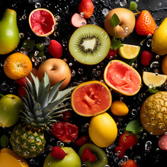  Fresh Fruits With Water Dew. Generative AI