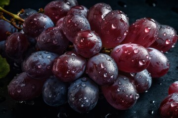 Wall Mural - Grapes with water drops on a dark background. Toned. Ai generated.