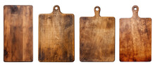 Four Old Wooden Cutting Boards Isolated On Transparent Background, Generative AI