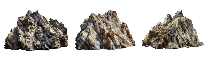set of sharp pointed rocks in the mountains isolated on transparent background. generative ai.