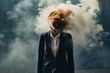 Emotional burnout of an office worker. Trendy colors, gradient gray and white background, creative concept of human brain and head with smoke, generative AI.