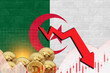 Algeria flag in wall texture with stock rate decrease and crypto currency graph illustration poster design