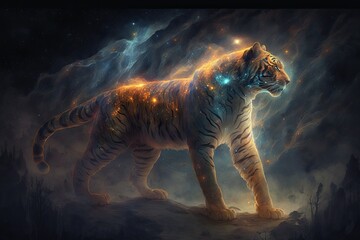 Celestial Guardian Tigre. Tigre style. Ethereal. Glorious Generative AI.
