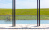 Fototapeta Sport - Balcony of a modern house with a view of the lake
