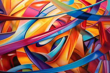 Leinwandbilder -  An abstract painting featuring intersecting lines and geometric shapes in vibrant colors, creating a visually dynamic and energetic representation of hope.  Generative AI technology.