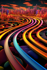 Aufkleber - An artistic rendering of a road with vibrant colors and abstract shapes, capturing the dynamic and energetic nature of travel and movement.  Generative AI technology.