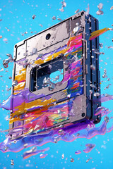 Wall Mural - A conceptual image of a cassette tape melting or disintegrating, symbolizing the impermanence of technology and the fleeting nature of music trends.  Generative AI technology.