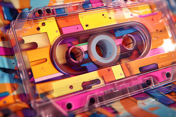 Leinwandbilder - A close-up image of a cassette tape's cassette shell, featuring unique colors, patterns, or transparent designs.  Generative AI technology.