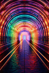 Aufkleber - An abstract painting depicting a tunnel illuminated with a rainbow of hues, representing a journey of transformation and exploration.  Generative AI technology.