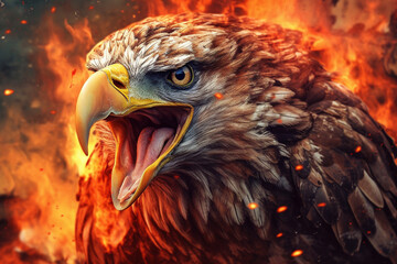 Leinwandbilder - A digital illustration of a Eagle engulfed in flames, symbolizing destruction, chaos, or revolution.  Generative AI technology.
