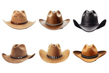 Different Cowboy Cap Types Collection Photo Realistic. Transparent Background, Generative AI