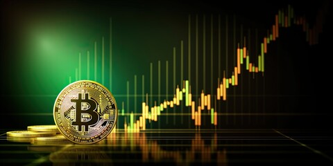 growing bitcoin, positive trend of bitcoin trade with growing candle background by ai generative