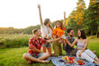 © maxbelchenko - Group of young people gathered in garden for picnic. Friends have fun and  drink beer. Vacation, picnic, friendship or holliday concept.