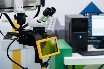Leinwandbilder - Optic machine for precise measurement of part size and quality evaluation. Smart factory.	