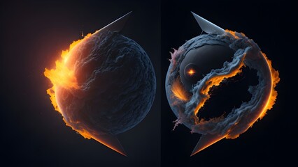 Wall Mural - background explosion collision of two planets in the sky	(dark and black)