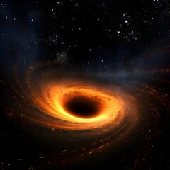 Wall Mural - A massive black hole surrounded by a bright, swirling disk of gas and dust. The inky blackness of the event horizon creates a stark contrast against the luminous glow of the surrounding matter
