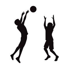 Wall Mural - Black silhouette of  children playing basketball isolated on transparent background