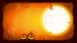 © elinka_art - Halloween night background with Moon and witch on a broomstick, bats and Jack O'Lanterns. Vector poster illustration
