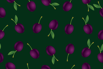 Wall Mural - Seamless plum pattern. Vector seamless pattern with plums. Fabric pattern, textile. Vector illustration