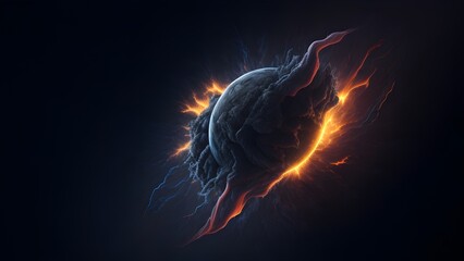 Wall Mural - background explosion collision of two planets in the sky	(dark and black)