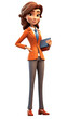 canvas print picture - Friendly kind business woman standing full length holding pen and clipboard | Isolated female office worker flat design character in business suit smiling. isolated background. AI Generated