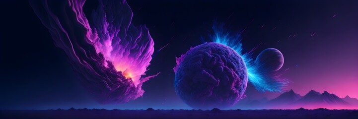 Wall Mural - background explosion collision of two planets in the sky (pink)