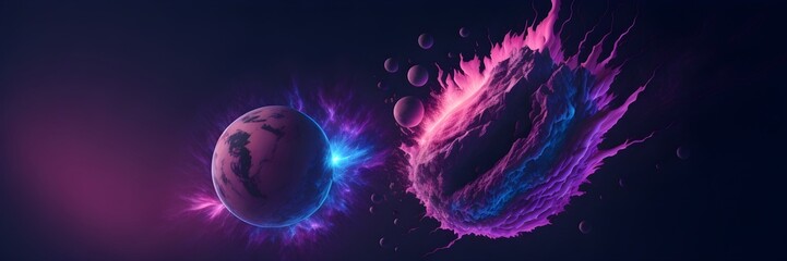 Wall Mural - background explosion collision of two planets in the sky (pink)