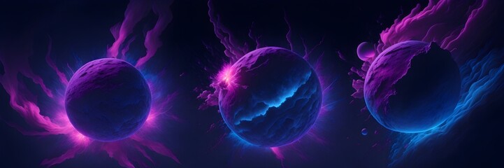 Wall Mural - background explosion collision of two planets in the sky (pink)