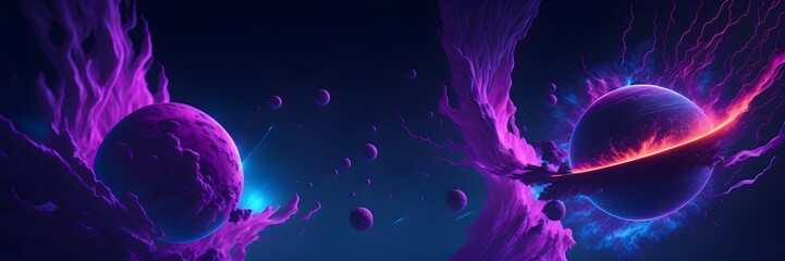 Wall Mural - background explosion collision of two planets in the sky (pink)
