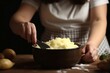Woman making mashed potato. Generate Ai