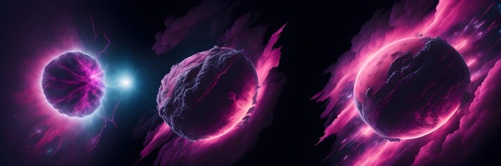 Wall Mural - background explosion collision of two planets in the sky (pink)