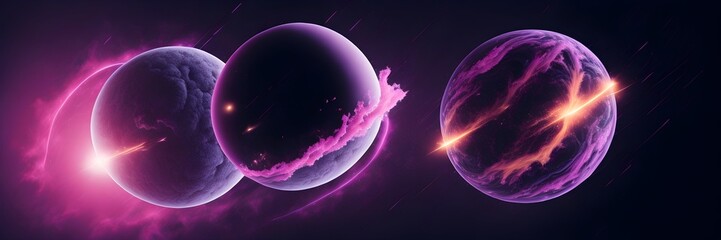 Canvas Print - background explosion collision of two planets in the sky (pink)