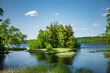 Insel mit Bäumen in einem See in Schweden