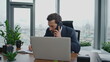 © stockbusters - Entrepreneur have phone negotiation sitting at office desk close up. Man talking