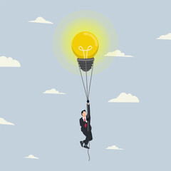  Vector businessman holding a flying light bulb illustration