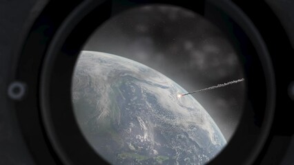 Wall Mural - meteor shower over earth from space shuttle window view cinematic view of meteors asteroids burning 