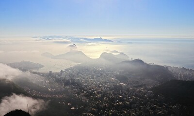 Canvas Print - Aerial view of cityscape Rio de Janeiro surrounded by buildings and water