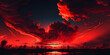 Environmental pollution. Natural disaster. Apocalypse. Landscape with red sky. Bright red bloody sunset.