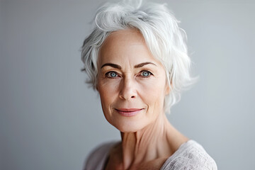 Beautiful caucasian adult woman portrait on a white background made with Generative AI technology