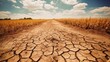 Illustration of Severe Drought Impact on Crop Fields, Climate Change Effects on Agriculture - Generative AI Illustration